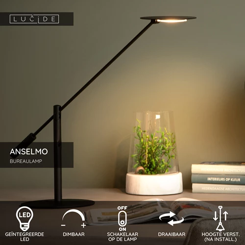 Lucide ANSELMO - Bureaulamp - Ø 18 cm - LED Dimb. - 1x9W 3000K - Zwart - USP